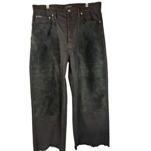 Polo Ralph Lauren Jeans Mens Black Suede Chap Front Button Fly Raw Hem Denim 32R